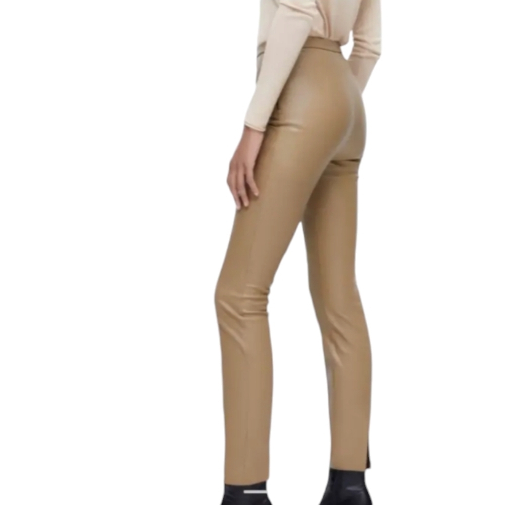 ZARA Legging Stretch Faux Leather Skinny Leg Pants, color Camel, L